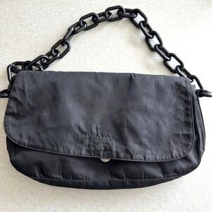 Prada Black Nylon Chain Shoulder Bag Made in Italy‎ Authentic CoA